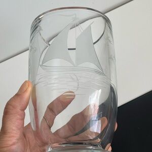 Etched Glass Vase with Sailboat Design